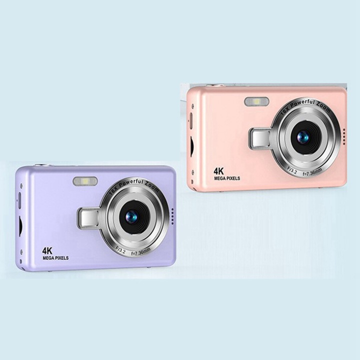 Kompakt digitális fényképezőgép, 96MP, 16x zoom, 2.4 hüvelykes kijelző, lila, mini