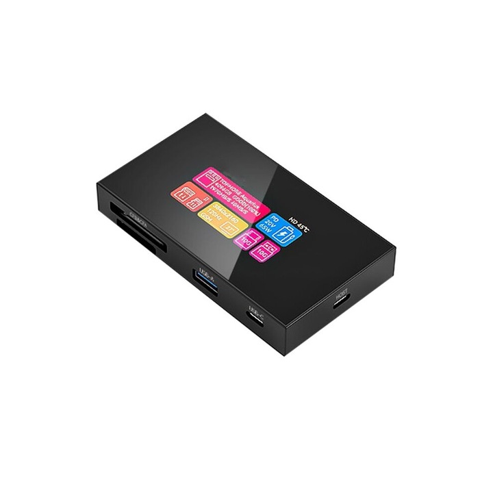 8 az 1-ben kártyaolvasó és USB hub, érintőképernyő, CFexpress Type A/Type B és microSD támogatás, USB 3.2 Gen2 10Gbps, PD 100W, 4K 120Hz kimenet, alumínium, fekete, 1 db