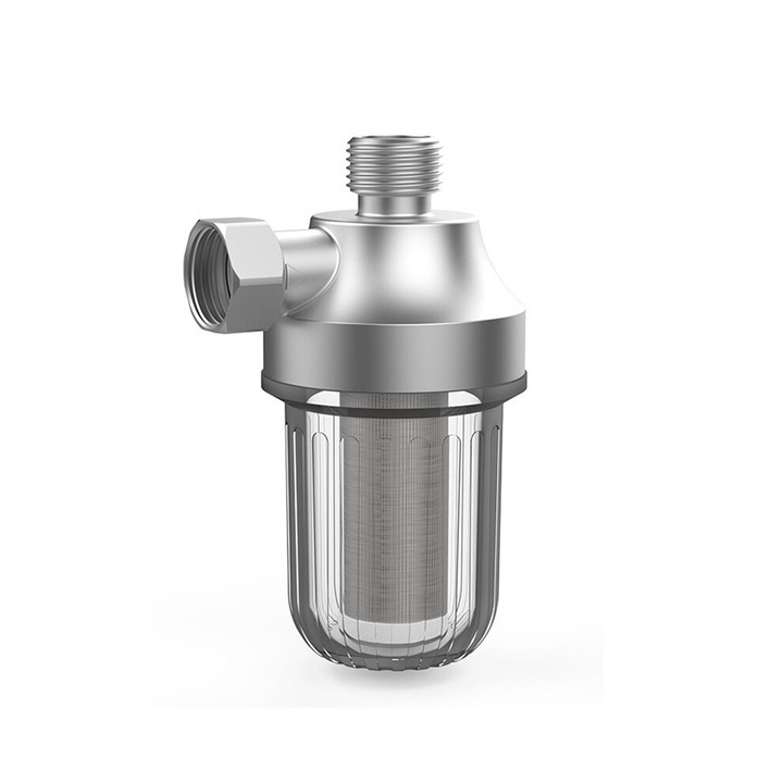 Filtru pentru robinet Compact, pre-filtru pentru apa, protectie pentru masina de spalat si incalzitor, corp din alama, sita metalica, Argintiu, 1 buc.