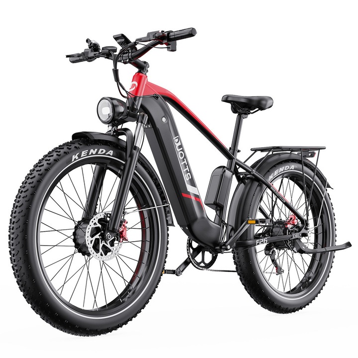Bicicleta Electrica Fat Bike DUOTTS F26 Lite ， 500W, Baterie 48V 18Ah, Autonomie 90 km, Viteza 50 km/h, Anvelope 26x4.0, Frane Hidraulice, Shimano 7 Viteze, Control APP, Negru-Rosu