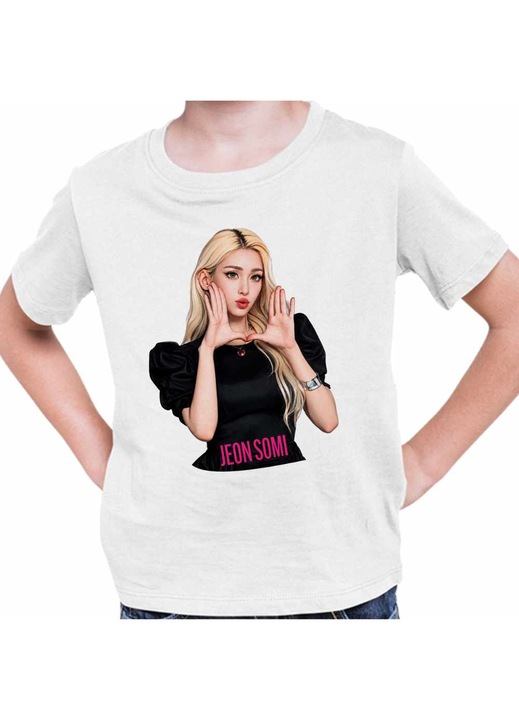 Gyerek Fiú Póló Jeon Somi Merch Kpop, Fehér