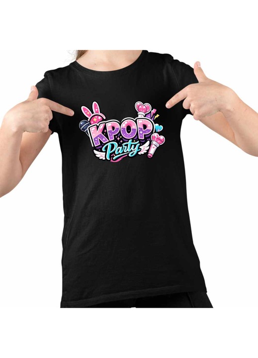 Gyerek Lány Póló Kpop Party, Fekete