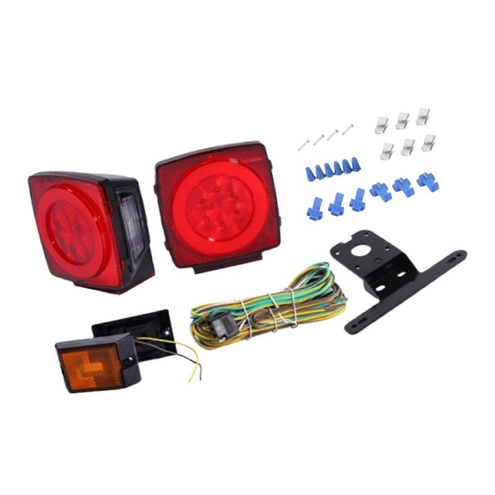 Kit lampi remorca LED 12V HL-H-004-3, impermeabil, 7 functii (stop, semnal, pozitie, reflex lateral, lampa numar), SMD 5050, rosu, 1 set