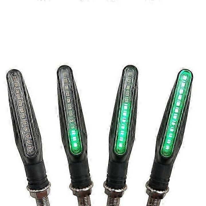 Semnal moto universal LED compatibil cu Yamaha YBR125/YZF R15/XT660/MT125/MT01, versiune imbunatatita cu rezistoare incorporate, usor, verde, 2 perechi