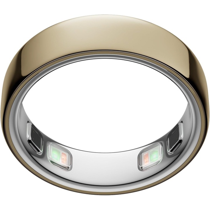Oura Ring 5 Gold Smart Ring pentru Monitorizarea Somnului si Sanatatii, Marimea 8, Titan, Pulsometru, SpO₂, Bluetooth, Rezistent la Apa