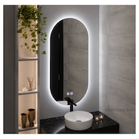 Oglinda LED Premium Ovala 50x100 cm, Sistem Dezaburire, Dimabila