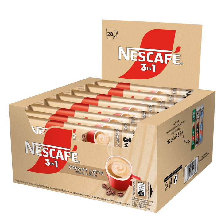 Cafea solubila, Nescafe 3 in 1 Creamy Latte, 28 plicuri x 15g