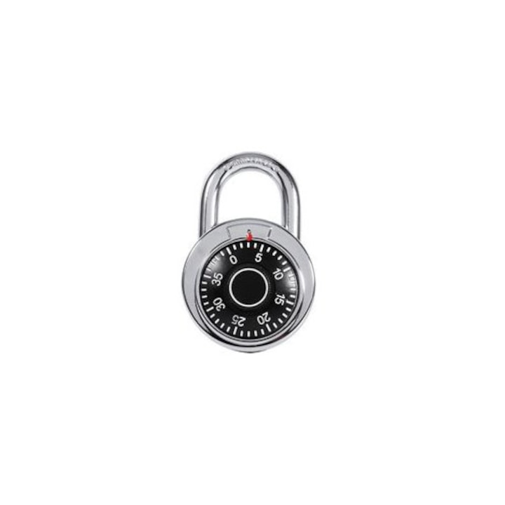 Lacat cu cifru, incuietoare cu combinatie din aliaj de zinc, cod fix pe 3 cifre, compact si portabil, argintiu/negru, 1 buc, 4.3x7.3 cm