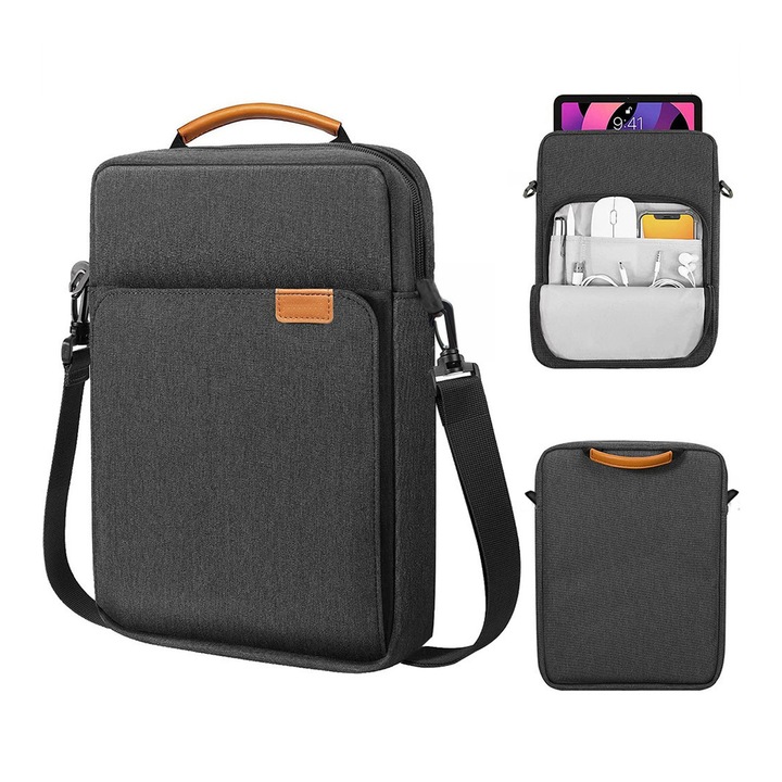 Geanta tableta 9-11″, AFKSMILE, Husa pentru 11 inch universala tableta, Cu maner, Design cu mai multe buzunare, Protectie interna de catifea, Impermeabil si rezistent la uzura, Compacta si portabila, Nailon, 22*4*31cm, Negru