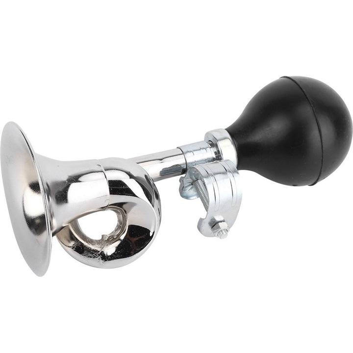 Claxon pentru bicicleta, metal cromat rezistent la coroziune, cu burduf din cauciuc si sunet foarte puternic, crom/negru