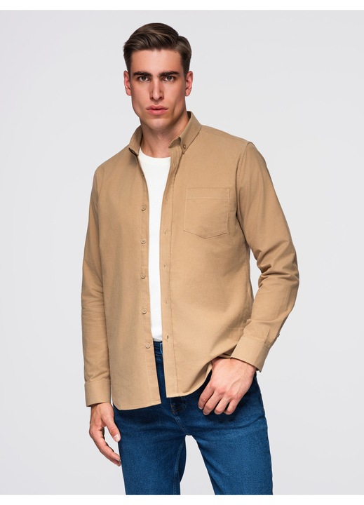 Camasa barbati regular fit cu guler button-down din bumbac, Maro, S