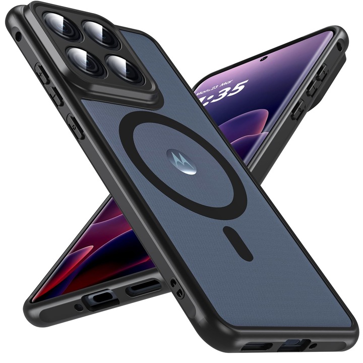 Husa Magnetica pentru Motorola Edge 70 Fusion/Motorola Edge 70 Fusion+, MOGU, Compatibila cu MagSafe, Husa Militara Rezistenta la Socuri pentru Telefonul Mobil, Rezistenta la Zgarieturi, Protectie Mata Translucida, Negru