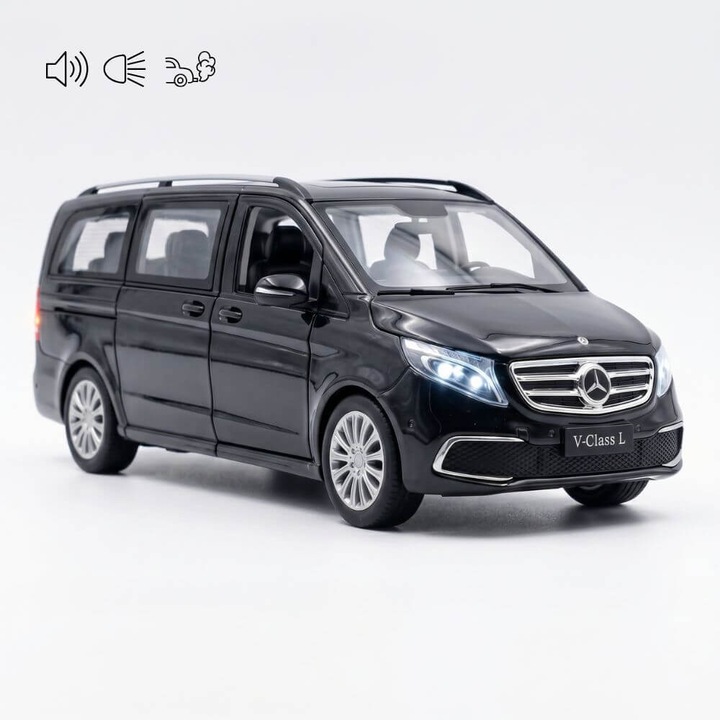 Fém Mercedes Vito Kisautó, 1:24 Méretarány, Nyitható Ajtók és Csomagtartó, Xenon Fények, Kürt Hangok, Ajándék Fiúknak, Fekete