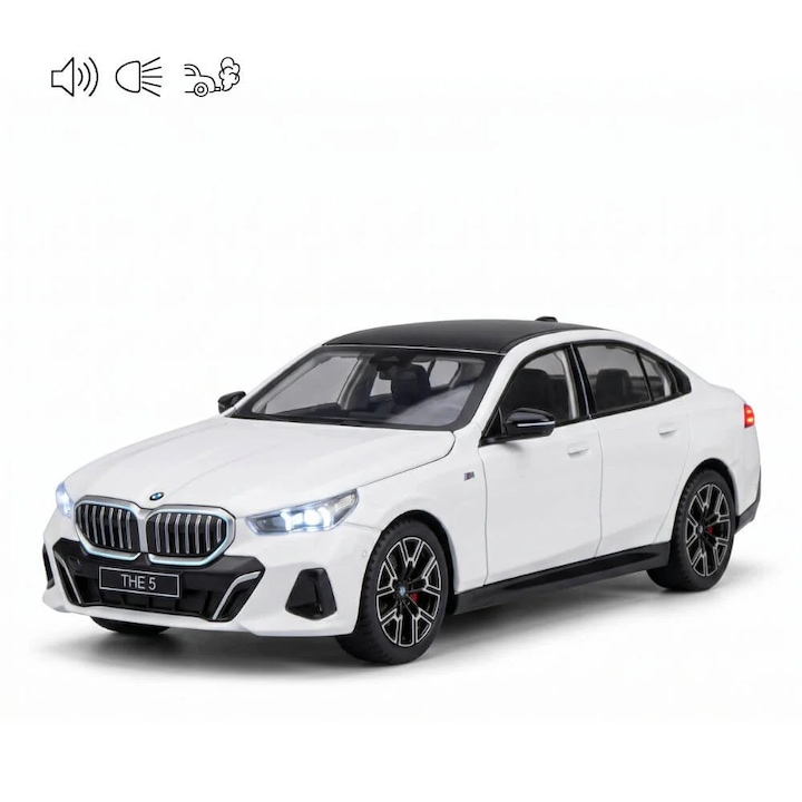 Fém BMW 5-ös Sorozat 530 2026 Kisautó, 1:24 Méretarány, Nyitható Ajtók/Motorháztető, Xenon Fények, Kürt Hangok, Ajándék Fiúknak, Fehér