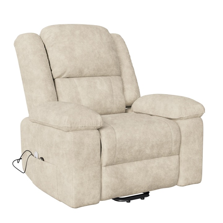 Elektromos relax fotel masszázzsal, TV fotel emelő funkcióval, fűtéssel és masszázzsal, modern szövet design, bézs