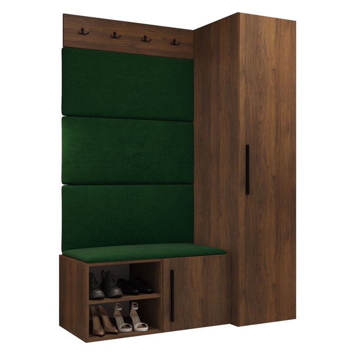 Mobilier pentru hol Hekurt II, MIRJAN 24, nuc warmia + verde, 50x124x191 cm
