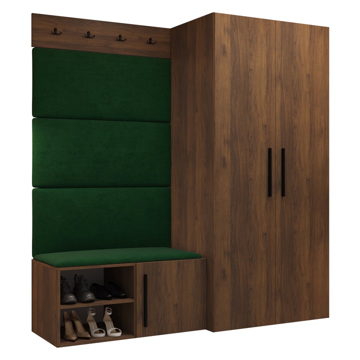 Mobilier pentru hol Hekurt I, MIRJAN 24, nuc warmia + verde, 50x164x191 cm