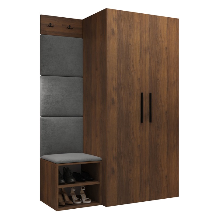 Mobilier pentru hol Hekurt I, MIRJAN 24, nuc warmia + gri, 50x164x191 cm