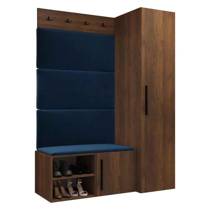Mobilier pentru hol Hekurt II, MIRJAN 24, nuc warmia + bleumarin, 50x124x191 cm