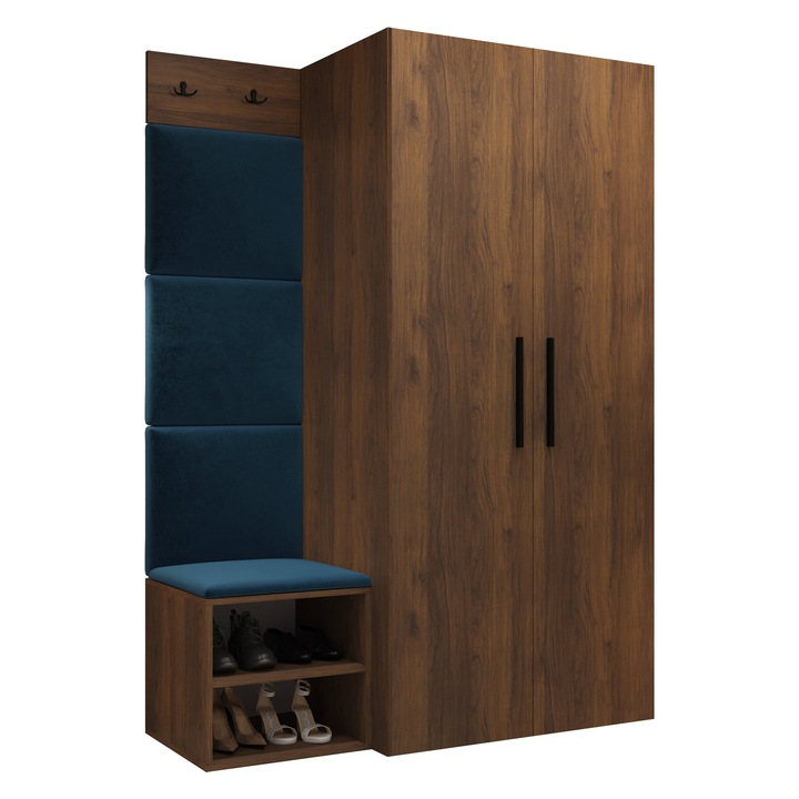 Mobilier pentru hol Hekurt IV, MIRJAN 24, nuc warmia + bleumarin, 50x122x191 cm