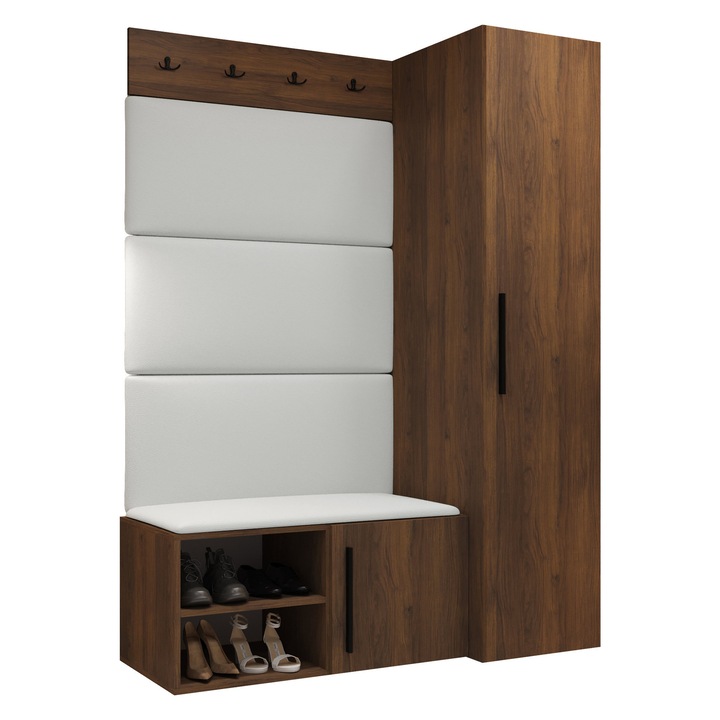 Mobilier pentru hol Hekurt II, MIRJAN 24, nuc warmia + alb piele ecologica, 50x124x191 cm