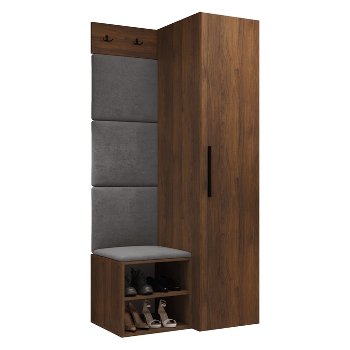 Mobilier pentru hol Hekurt III, MIRJAN 24, nuc warmia + gri, 50x82x191 cm