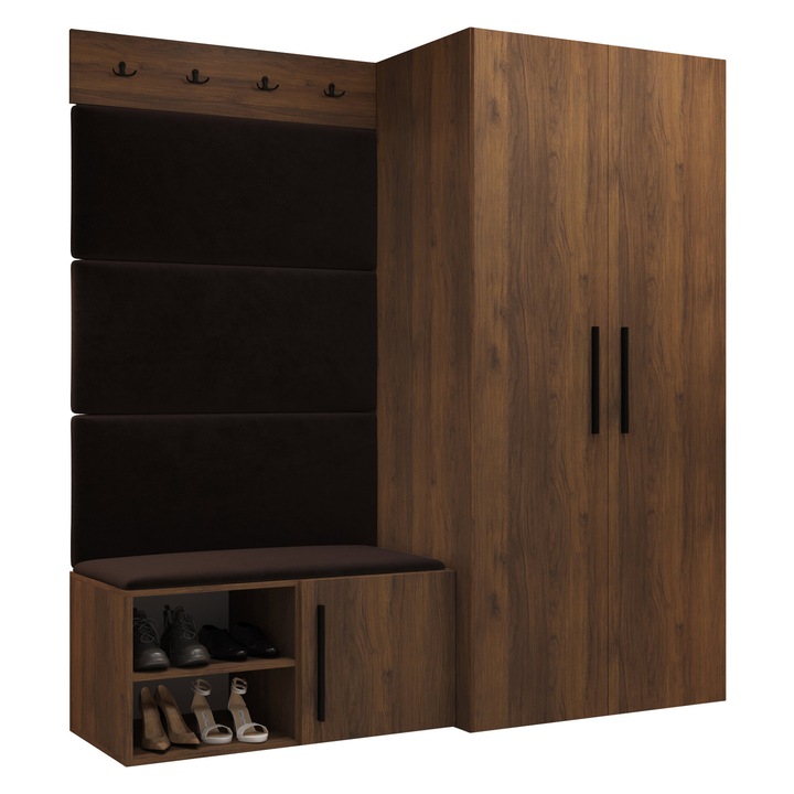 Mobilier pentru hol Hekurt I, MIRJAN 24, nuc warmia + maro, 50x164x191 cm