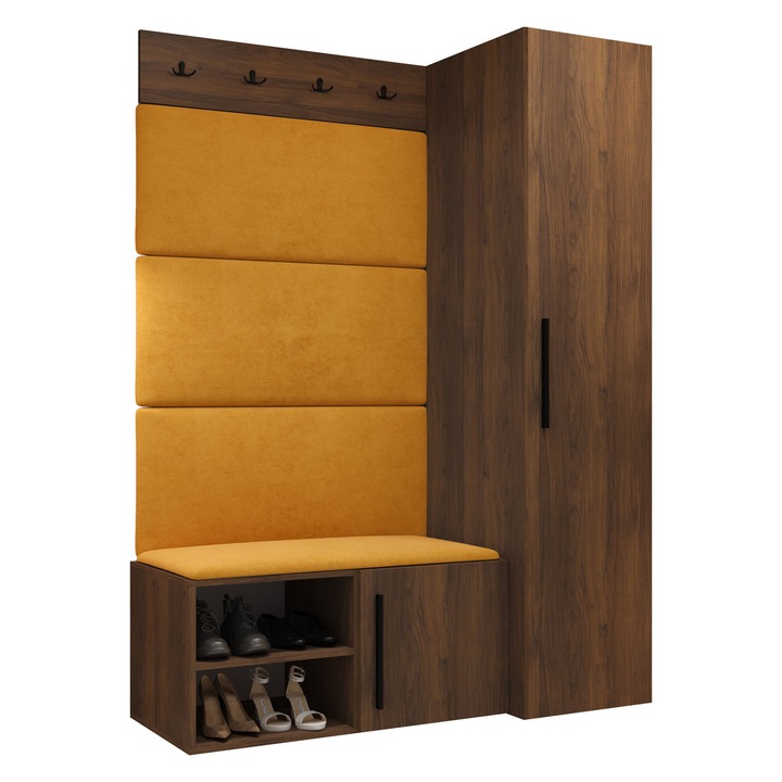 Mobilier pentru hol Hekurt II, MIRJAN 24, nuc warmia + galben, 50x124x191 cm