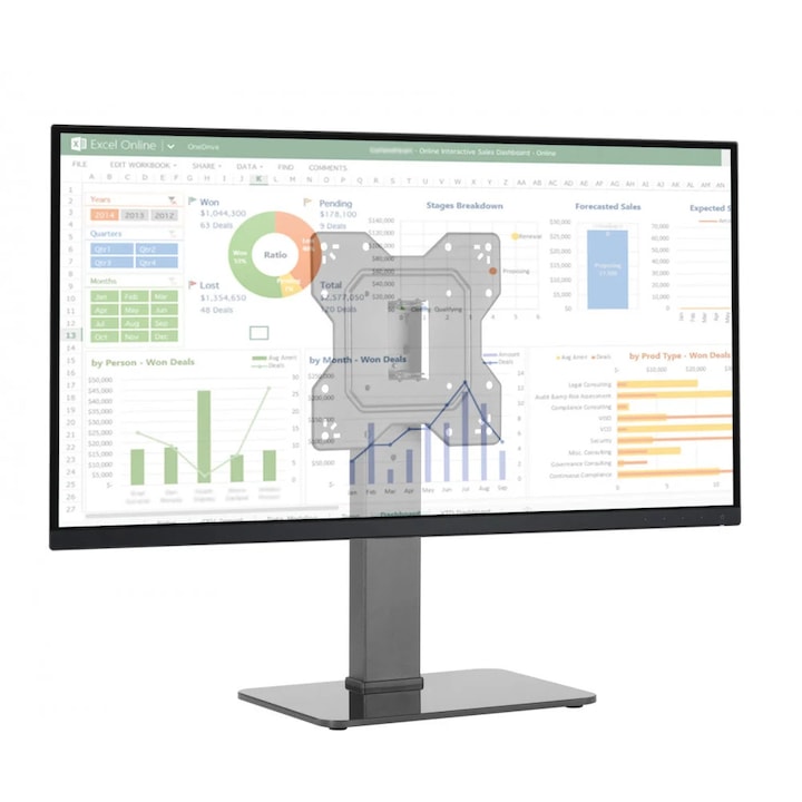 Suport universal pentru TV / Monitor, profesional ELTEK®, reglabil inaltime, rotire +/- 35°, diagonala 23”–42” (58cm–107cm), greutate maxima sustinuta 40 kg, VESA maxim 200 × 200, negru