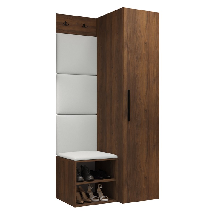 Mobilier pentru hol Hekurt III, MIRJAN 24, nuc warmia + alb piele ecologica, 50x82x191 cm