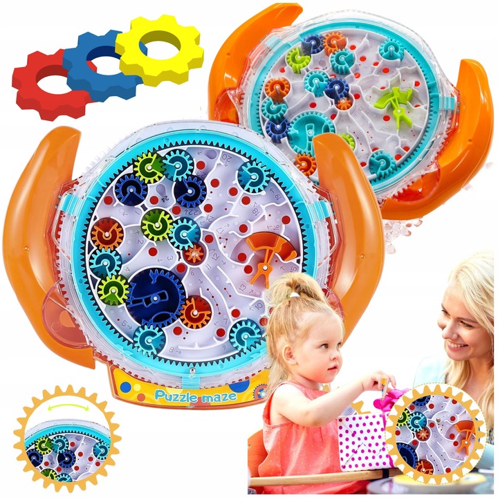 3D Interaktív Labirintus Játék Fogaskerekekkel, Bounn, Mechanikus Puzzle és Ügyességi Játék Gyermekeknek, Fejleszti a Kéz-Szem Koordinációt és a Logikus Gondolkodást, Utazó Játék Elemek Nélkül, 3-9 Éves Korig, Narancssárga