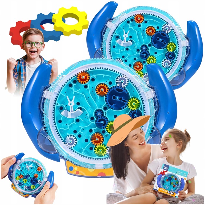 Bounn Interaktív 3D Labirint Játék Fogaskerekekkel, Mechanikus Puzzle és Ügyességi Játék Gyermekeknek, Fejleszti a Kéz-Szem Koordinációt és a Logikus Gondolkodást, Utazó Játék Elemek Nélkül, 3-9 Éves Korig, Kék