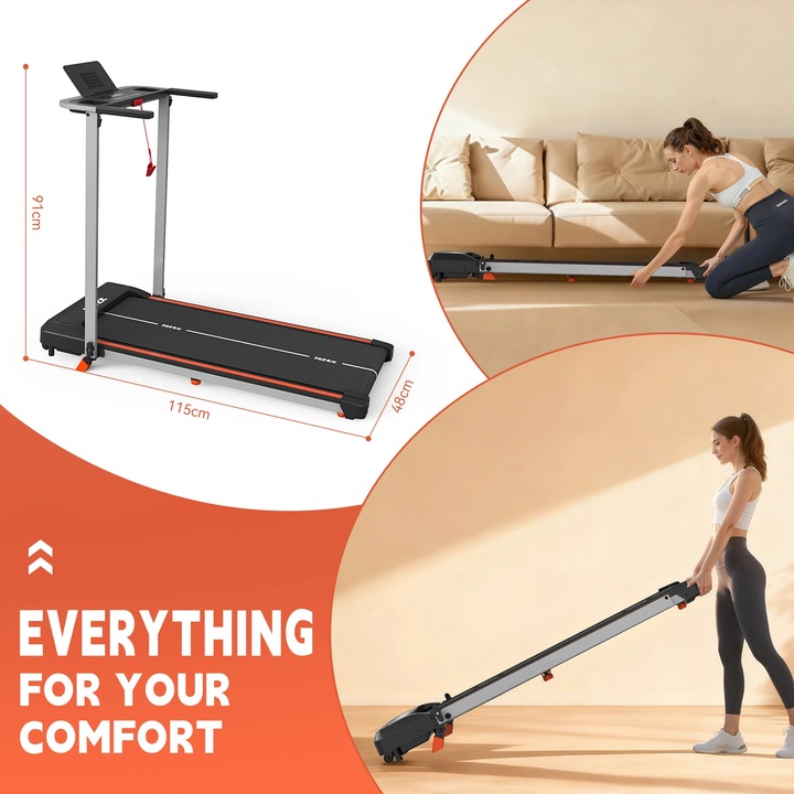 Futópad otthonra, Elektromos futópad, Összecsukható, Bluetooth alkalmazásvezérlés, Állítható dőlésszög, Hangszórók, Képernyő nélkül, 1–12 km/h