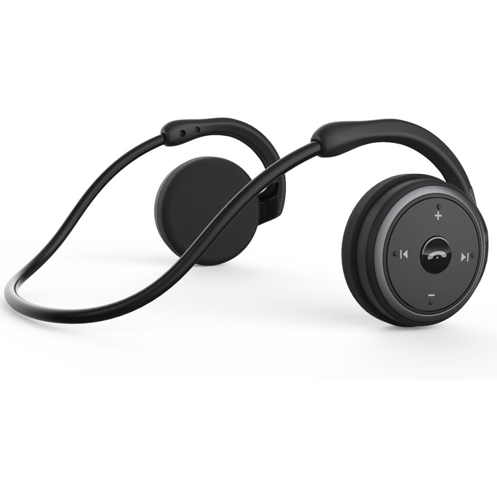 Casti wireless sport, microfon incorporat, pliabile, negre