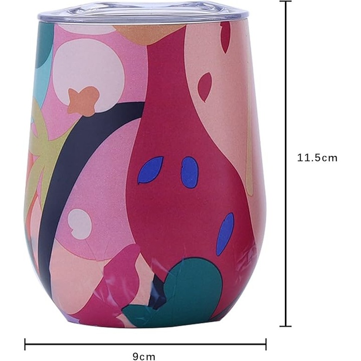 Cana termos 350ml, otel inoxidabil dublu strat, rosu geometric