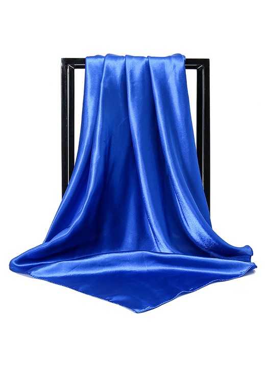 Esarfa patrata vintage satin 90x90cm albastru safir