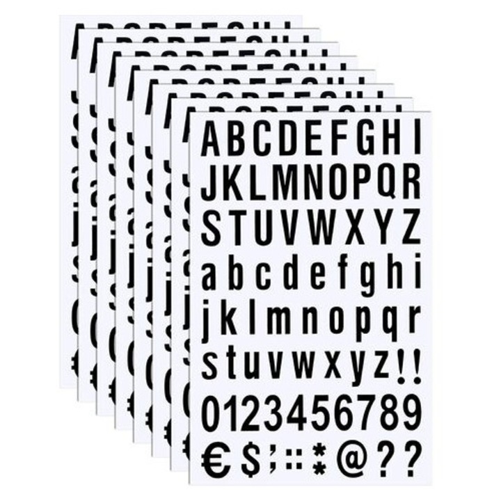 Set 536 stickere vinil autoadezive numere litere, negru, 2.5x2.5cm