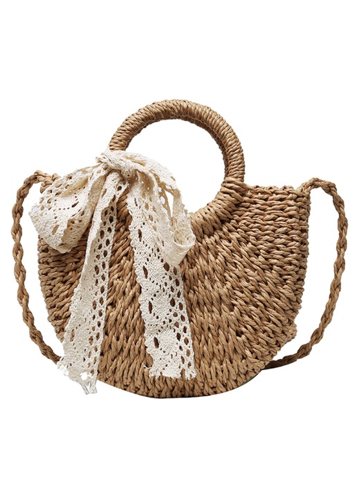 Fonott szalma kézitáska, lányoknak, nyári strand crossbody táskák, kávé színű
