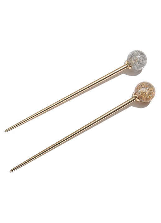 buc simplu elegant rotund bila metalica par stick furculita coc acul acadea forma decorativa betisoare de par bijuterii de par pentru femei doamna adolescente moda par coc accesorii de confectionare a coafurii, argintiu si auriu