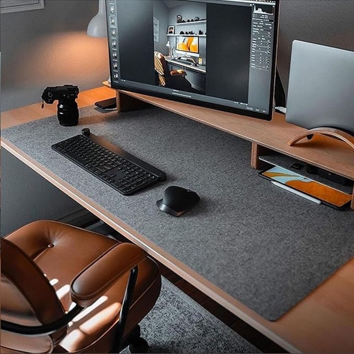 Covoras de birou din fetru, covoras mare pentru mouse, antiderapant, silentios, hartie sugativa pentru birou, covoras de protectie pentru birou (gri inchis)