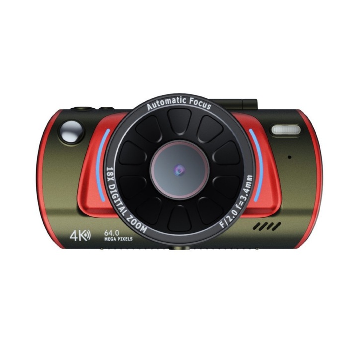 Aparat foto digital UWOT cu ecran rabatabil, zoom 18x, 4K, Verde-Rosu, ecran LCD, conectivitate WiFi, 12000 mAh, filmare vlog in aer liber, aparat foto CCD pentru studenti, inregistrare audio/focalizare automata (AF)
