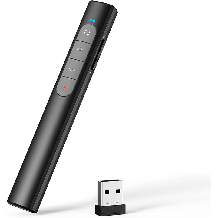 Vezeték nélküli prezentációs távirányító, piros, 30m, micro USB vevőegység