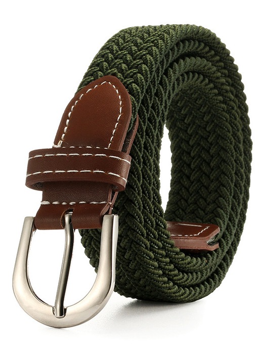 Fonott elasztikus textil öv, 3.3cm széles, férfiaknak és nőknek, zöld