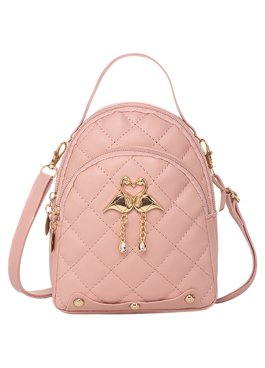 Rucsac mic HERUSI broderie romburi roz 20x25x10cm