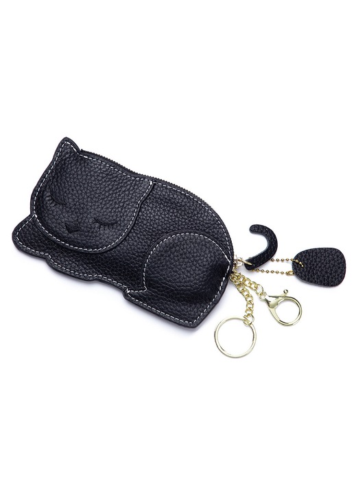 Portofel monede piele, model pisica, negru, 10x7cm