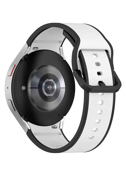 Curea silicon pentru Galaxy Watch 5 Pro 45mm, rezistenta la apa, negru-alb, 20mm