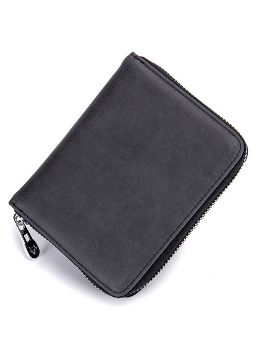 Portofel piele RFID, capacitate 24 carduri, negru, 19x10cm