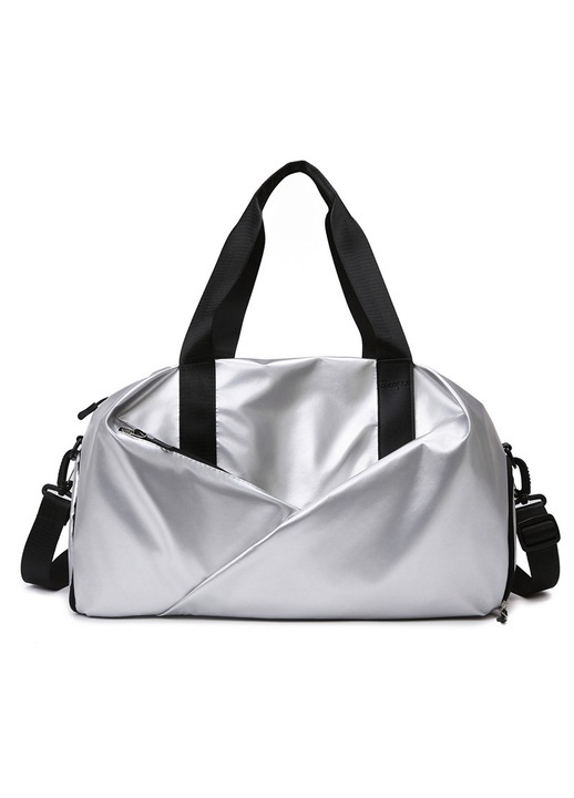 Geanta sport dama, capacitate mare, compartiment incaltaminte, impermeabila, 45x26x25cm, argintiu