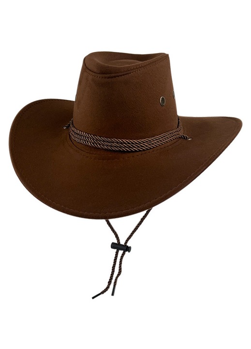 Palarie cowboy din piele intoarsa, lata, ajustabila, multicolor, 58x38cm
