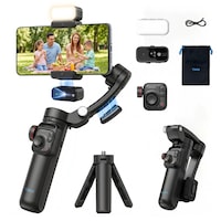 Stabilizator gimbal 3 axe AI pentru telefon M03, urmarire faciala inteligenta, lumina de frumusete 3 culori, microfon wireless detasabil, telecomanda magnetica bluetooth, anti-tremurare filmare vlog